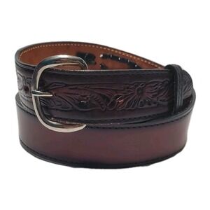 VTG Acme USA Made Western Cowboy‎ Tooled Leather Belt with Chevron Lacing Sz 38